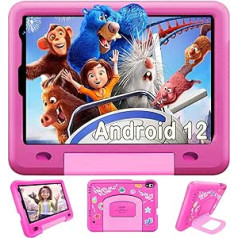 Ouzrs Octa Core Tablet for Children, 9 Inch Touch Screen, 4 GB RAM + 64 GB ROM Android 12 Learning Tablet with Bag, WiFi, Child Lock, Double Camera, Games, Bluetooth, Learning Tablet (Pink)