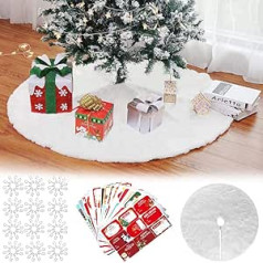 Christmas Tree Skirt Round Tree Skirt (122 cm), Christmas Tree Skirt Underlay, Christmas Tree Skirt White + 60 Pieces S Hooks + 102 Pieces Christmas Stickers + 3 Pieces Silver Tinsel