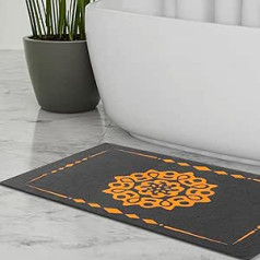 ELEVAVIDA vannas paklājiņš 100% kokvilna 70 x 120 cm ar mandala pelēku/antracītu/oranžu - mīksts, uzsūcošs, neslīdošs, mazgājams mašīnā - dušas paklājiņš vannas istabai