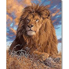 Fuumuui krāsa pēc numuriem pieaugušajiem un bērniem iesācējiem Glezniecība, ieskaitot otu un akrila krāsas 40 x 50 cm – Dzīvnieki, Noble Lion