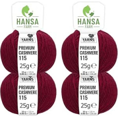 100% Kaschmir Wolle in 12 Farben (weich + kratzfrei) - 100g komplekts (4 x 25g) Fingering - Edle Cashmere Wolle zum Strricken und Häkeln von Hansa-Farm - Dunkelrot/Bordeaux (Rot)