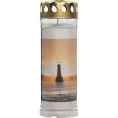 Bolsius Grave Light – White – Pack of 6 – 20 x 7.5 cm – Lighthouse – Length Burning Time 7 Days – Funeral Candle & Memorial Candles – Permanent Burner – with Motif – Unscented – No Palm Oil – No. 7