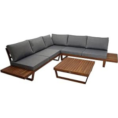 DEGAMO Cartagena Garden Lounge Set with Corner Sofa and Lounge Table 15 Pieces Acacia Wood Brown Oiled with Grey Upholstery Frame Dimensions 248 x 248 cm Indoor and Outdoor Use