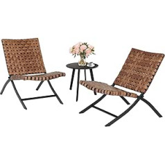 Grand patio Table and Chair Set 3-Piece Garden Lounge with 2 Folding Rattan Chairs and 1 Side Table, Weatherproof Seating Set for Indoor, Outdoor (Natural Brown)