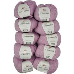 10 x 50 g Himalaya Kashmir Knitting Yarn Plain 500 g Knitting Wool with 25% Alpaca Wool, Plain (Pink 56802)