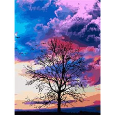 WOWDECOR DIY Painting by Numbers for Adults Children Girls Four Seasons Tree Colourful Cloud 40 x 50 cm Pre-Printed Canvas Oil Painting (without Frame)