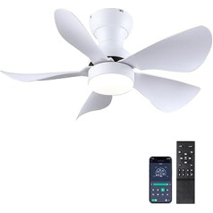 76 cm Small Ceiling Fan with Lighting and Remote Control - Modern Flat Ceiling Fan with 5 Reversible Blades and Dimmable LED Light