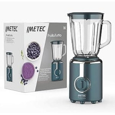 Imetec FrullaTutto Blender Stainless Steel Ice Breaker Blades, 800ml Glass, Scratch Resistant Glass, 2 Speeds, Pulse Operation, 500W, 2 Speeds, Dishwasher Safe, Blue