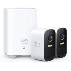 eufy Security no Anker, eufyCam 2C bezvadu drošības drošības kamera, 180 dienu akumulatora darbības laiks 1080p HD IP67 laikapstākļiem izturīga nakts redzamība, saderīga ar Amazon Alexa divu kameru komplektu bez ikmēneša maksas