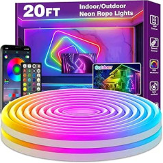 AILBTON 6 m Neon LED Strip, Flexible Strips, Control with App/Remote, Multiple Modes, IP65 Outdoor RGB Lights, Waterproof, Music Sync Gaming Lights for Bedroom, Indoor