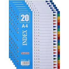 1-20 Dividers, A4, 【6 Pack】A-Z Plastic Binder Dividers with Reinforced 11 Holes and Contents List, Multicolor Index Dividers for File Folders and Ring Binders, Ideal for Office, School