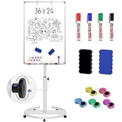 Nicpro Mobile Whiteboard 36 x 24 Inch Magnetic Dry Erase Height Adjustable Standing Easel Whiteboard with 5 Wheels, Flip Chart Hooks, Rollable Whiteboard for Office, Home or