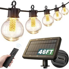 HomaVida Solar Fairy Lights Outdoor ar tālvadības pulti, 50 LED Fairy Lights spuldzes āra 14 m Outdoor Fairy Lights Solar Outdoor laikapstākļiem dārza balkona terases ballītei