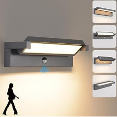 LED āra sienas gaisma ar kustības sensoru, 36 W āra gaismas siena, IP65 ūdensizturīgs āra sienas apgaismojums, 3000 K, silti balta sienas lampa, iekštelpās, āra lampa ar 350° grozāmu paneli dārzam, iekšpagalmam,