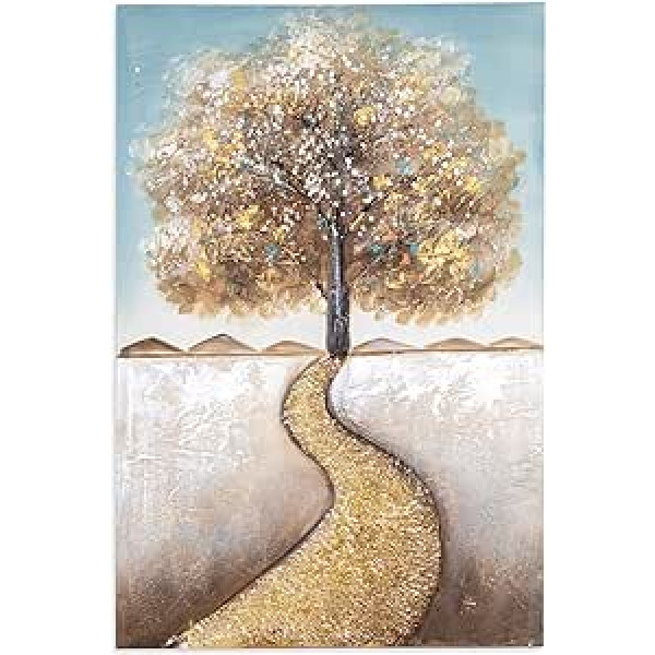 ROCKING GIFTS Tree of Life Wall Art in Grey and Gold Vertical Canvas Ready to Hang Stylish Wall Decor 60x90cm