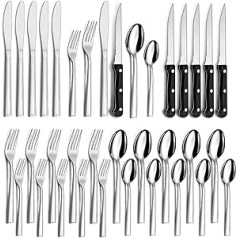 Besteck Set 6 Personen, Hunnycook 36 teilig Essbesteck mit Steakmesser, Besteckset Edelstahl mit Messer Gabel Löffel für Restaurant/Party/Hochzeit, Spülmaschinenfest