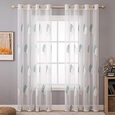 Miulee Sheer voile floral embroidery curtains with eyelets, transparent1