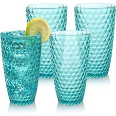 Laguna Beach Tumblers Tall Blue, 19 unces (540 ml) Komplekts ar 4 neplīstošām Tritan Tumblers trauku mazgājamām mašīnām drošas plastmasas glāzes — neplīstošas glāzes lietošanai iekštelpās un ārā. Bez BPA