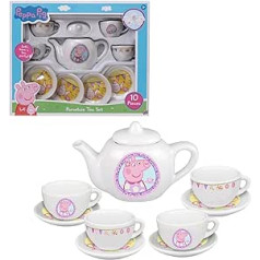 HTI Peppa Pig Porzellanspielzeug Teeservice | Peppa Pig Rollenspiel | Puppen-Tee-Set beinhaltet Teekanne mit Deckel, Tassen und Untertassen-Design zufällig ab 3 Jahren