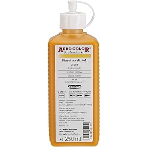 Schmincke - Aero Color Professional, Indian Yellow 250 ml, 28203027, Fine-Liquid, Colour-Strong Acrylic Paint for Acrylic Painting, Airbrush, Mixed Media, Acrylic Ink