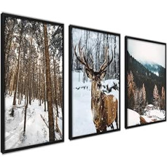 ag.art deco Winter Wonderland plakātu komplekts, modernas bildes jūsu sienai, ziemeļbriežu sniega ziemas attēli, 30 x 40 cm, 3 attēli, moderna dzīvojamā istaba, guļamistabas komplekts, bez rāmjiem