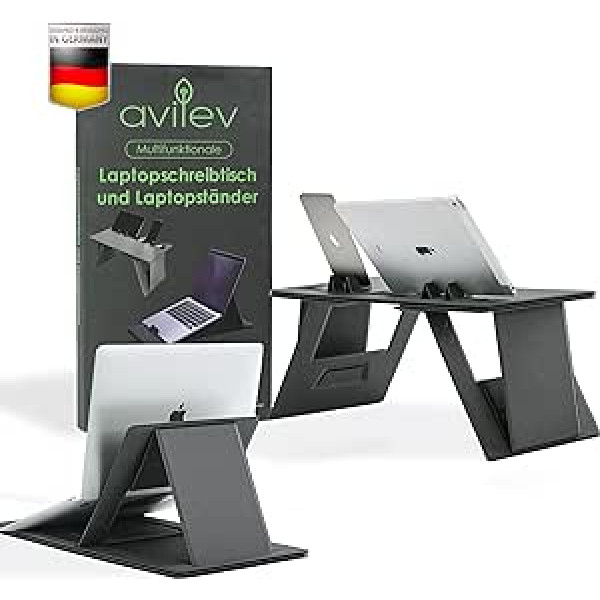 AVILEV FlexiBoard Pro - Daudzfunkcionāls klēpjdatora statīvs un klēpjdatora galds mājām, universitātei, ceļojumiem - Ergonomisks un pārnēsājams - Piezīmjdatora turētājs - Regulējams augstums (44 cm, tumši pelēks)