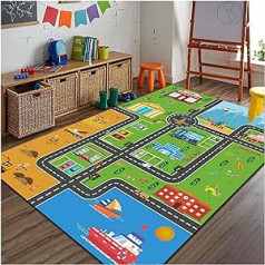 BYINGWD Rutschfester Teppich für Kinderzimmer, Spielmatte für Kindergarten-Klassenzimmer, Jungen-Mädchen-Stadtstraßenteppich für Schlafzimmer und Spielzimmer(Green-Rug,80×120cm)