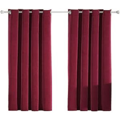 Ystyle Velvet Curtains, Set of 2, 100% Blackout Curtains, 140 x 145 cm, Thermal Curtain Against Cold and Heat, Opaque Bedroom Living Room, Sound Insulation Curtain with Eyelets, Wine Red