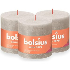 Bolsius Rustic Pillar Candle XXL, gaiši pelēka, iepakojumā 3, 10 x 10 cm, dekoratīvās sadzīves sveces, degšanas laiks 62 stundas, bez smaržas, dabīgs augu vasks, bez palmu eļļas