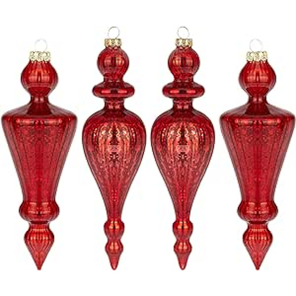 KI Store Cones Glass Red Christmas Baubles Old Mercury Ornament Christmas Cones Christmas Decoration Hanging Christmas Decoration Christmas Tree Decoration Advent Christmas Tree Sets of 4