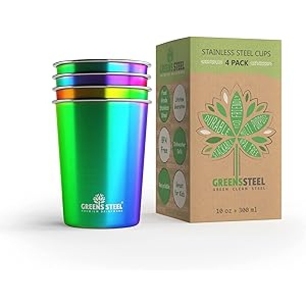 Greens Steel Stainless Steel Children's Cup - Rainbow, 300 ml, Premium Drinking Glasses, Plastic-Free, Stackable, Durable & Reusable Drinking Set, Ideal for Children, Scratch-Resistant, Non-Slip