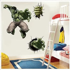 Amiiba Hulk Wall Stickers 3D Breakthrough Wall Stickers Kids Bedroom Living Room Wall Decor 40x60cm(Hulk)