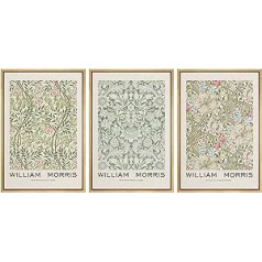 SIGNFORD William Morris Pictures, Botanical Pictures, Vintage Flower Pictures, Vintage Floral Canvas, Flowers Pictures with Frame, Framed Pictures - 41 x 61 cm x 3 Pieces