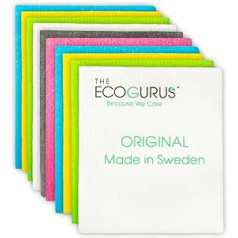 EcoGurus — oriģināls, ražots Zviedrijā — videi draudzīgs zviedru dvielis no celulozes un kokvilnas, atkārtoti lietojams, absorbējošs, tējas dvielis, roku dvielis (10 tējas dvieļi — dažādi)