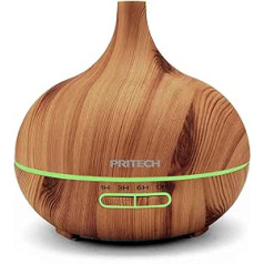 PRITECH — 400 ml ultraskaņas mitrinātājs aromterapijas ēterisko eļļu difuzors, 7 LED krāsas, koka graudu automātiska izslēgšana, īpaši kluss