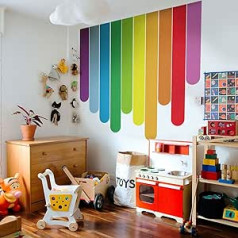 astrkiz Krāsainas Rainbow Stripes Pašlīmējošās sienas uzlīmes bērnu istabai Guļamistabai Rotaļu istabai Ūdensizturīga PVC pasteļtoņu sienas uzlīme Sienu dekorēšana bērniem Meitenēm Zēniem