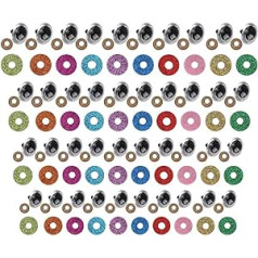 100 x Safety Eyes with Colourful Glitter Disc, Eyes Teddy Plastic Eyes Dolls Eyes Set Glitter Colourful Safety Eyes Doll Eyes with Washers for Doll Crochet Animals DIY Toy (20 mm)
