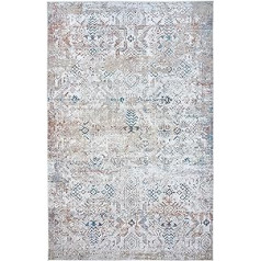 HeyCarpet īss paklājs viesistabai, virtuvei, priekšnamam un vannas istabai (140 x 200 cm, bēšs, sarkans) – moderns mazgājams paklājs veļas mašīnā – moderns mazgājams paklājs 140 x 200 cm