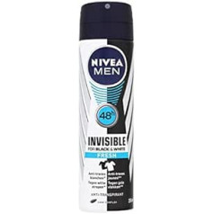 Nivea Dezodorants Spray Men Invisible Black & White Fresh 150 ml Iepakojumā 6