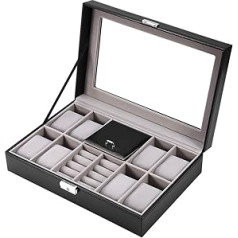 Exblue Multifunctional 8 Slots + 2 Grid Clock Display Case Ring Jewellery Storage Box Organiser (8 Slots + 2 Grids)