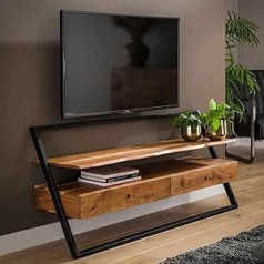 RINGO-Living masīvkoka bufete TV Lowboard Nalani Acacia melna bufete industriālā stila TV dēlis, konsoles galds metāla, bufete masīvkoka, TV skapis, TV skapis viesistaba, kumode