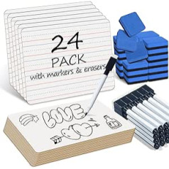 24 Stück trocken abwischbare Tafeln, 22,9 x 30,5 cm, doppelseitige Staffelei, kleine Whiteboards mit Linien für Kinder, Studenten, Bildungslehrer, Klassenzimmer, Mini-Whiteboards mit 24 Makern, 24