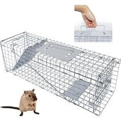 HSHa Live Trap Peļu slazds 62 cm x 19 cm x 22 cm Dzīvnieku slazds Live Trap žurkām Caunu dārzs Caunu slazds Žurku slazds Truši Sudrabs