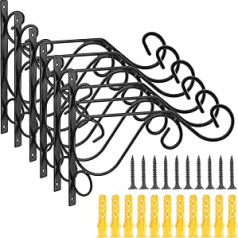 PINGEUI 6 Stück Hängehalterungen Haken, schwarze Blumenkorb-Halterungen für den Außenbereich, Metall-Wandhaken, strapazierfähig, für Laternen, Windspiele, Vogelfutterstation