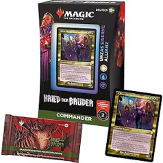 Magic: The Gathering War of the Brothers Commander Deck — Urza's Iron Alliance (balts-zils-melns) + Collector's Booster paraugu komplekts (vācu versija)