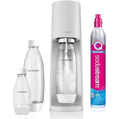 Sodastream Terra White Value iepakojums ar 3 ūdens karbonātiem ar 2 x 1 litra pudelēm un 1 x 1/2 l pudeli, var mazgāt trauku mazgājamā mašīnā un 1 x CO2 ātrā savienojuma cilindru līdz 60 l