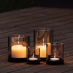 draadwerk® Candle Holders | Set of 4 Table Decoration Lanterns | Tea Light Glasses | Powder Coated Metal & Darkened Glass | For Home & Balcony | Atmospheric Ambience | Black (Black)