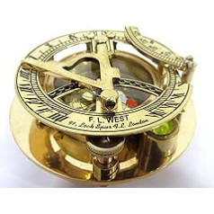 Aizraujošs saules pulkstenis ar iegravētu kompasu un iegravētu lāpstiņu. 3 cm