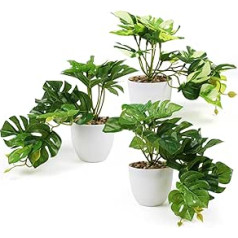 INSANYJ Artificial Plants 3 Pack Monstera Artificial Plants Indoor Outdoor Plastic Decorative Fake Plants in Pots for Home Living Room Balcony Decoration