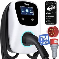 Tera EV Charger Type 2 11KW mājas uzlādes stacija 16A 400V CE & TÜV Wallbox 7 metru uzlādes kabelis ar lādētāja turētāju App Control CEE 3-fāzu spraudnis visiem EV un PHEV W01 White